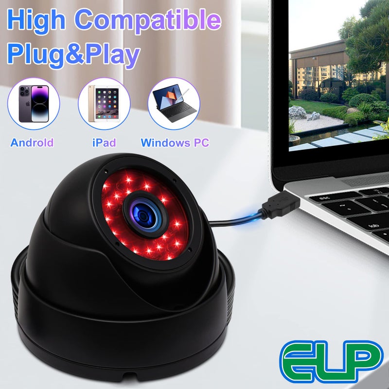 ELP 1megapixel Day Night Vision Indoor&Outdoor CCTV USB Dome Housing Camera Vandal-Proof for House and Pc Industrial Security.CCTV Camera for Baby Monitor, Pets Monitor,Home Security - Image 4